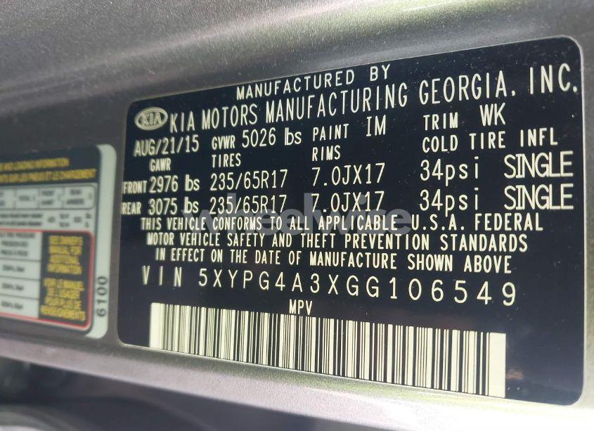 Photo 9 of 2016 Kia Sorento 2.4L LX (VIN 5XYPG4A3XGG106549)