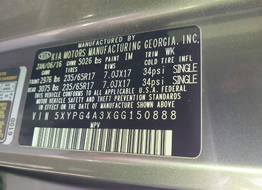 Photo 9 of 2016 Kia Sorento 2.4L L (VIN 5XYPG4A3XGG150888)