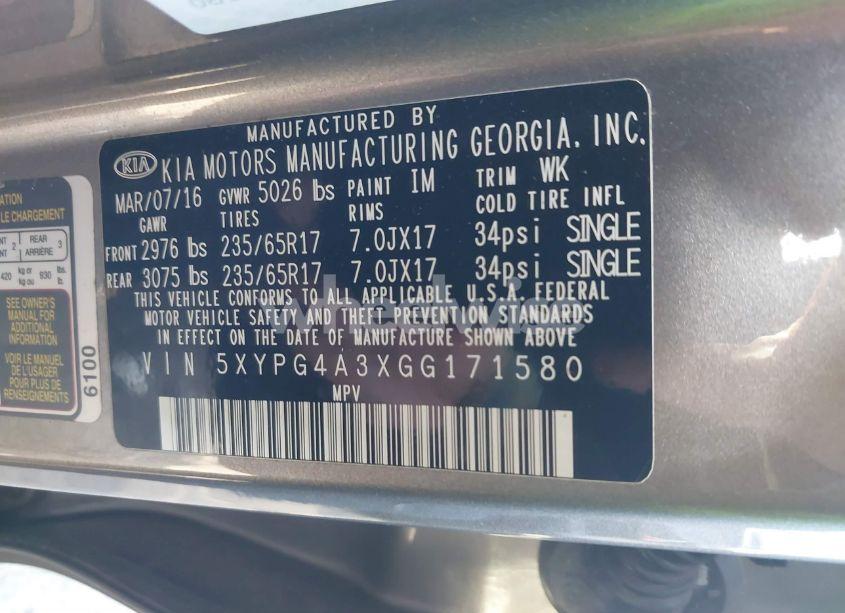 Photo 9 of 2016 Kia Sorento 2.4L L (VIN 5XYPG4A3XGG171580)