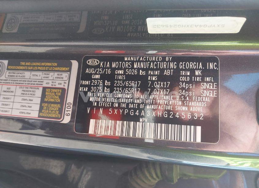 Photo 9 of 2017 Kia Sorento 2.4L LX (VIN 5XYPG4A3XHG245632)