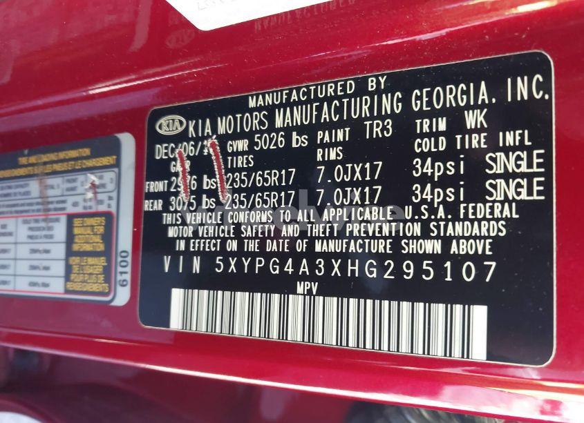 Photo 9 of 2017 Kia Sorento 2.4L LX (VIN 5XYPG4A3XHG295107)