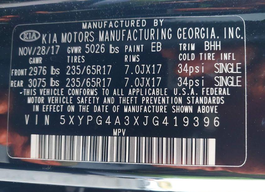 Photo 9 of 2018 Kia Sorento 2.4L LX (VIN 5XYPG4A3XJG419396)