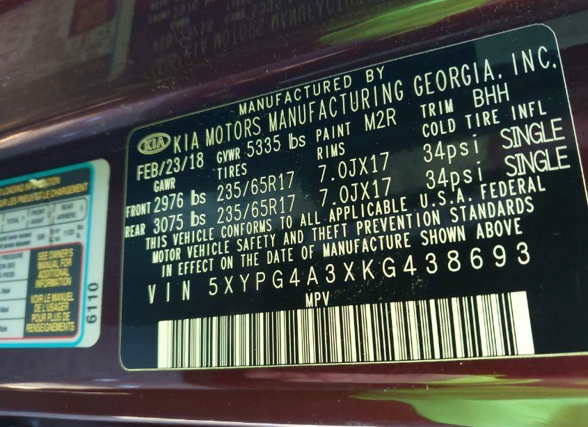 Photo 9 of 2019 Kia Sorento 2.4L LX (VIN 5XYPG4A3XKG438693)