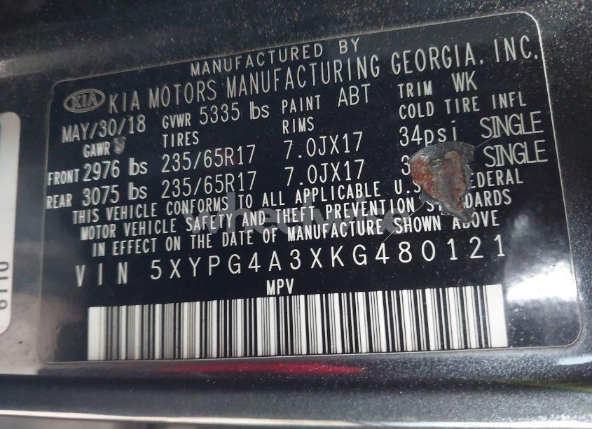 Photo 9 of 2019 Kia Sorento 2.4L LX (VIN 5XYPG4A3XKG480121)