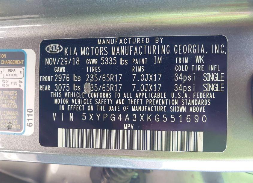 Photo 9 of 2019 Kia Sorento 2.4L LX (VIN 5XYPG4A3XKG551690)