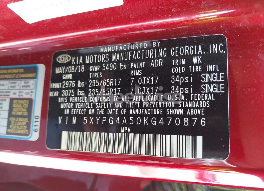 Photo 9 of 2019 Kia Sorento 3.3L LX (VIN 5XYPG4A50KG470876)