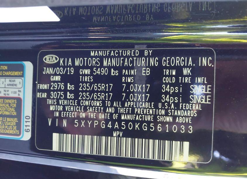 Photo 9 of 2019 Kia Sorento 3.3L LX (VIN 5XYPG4A50KG561033)