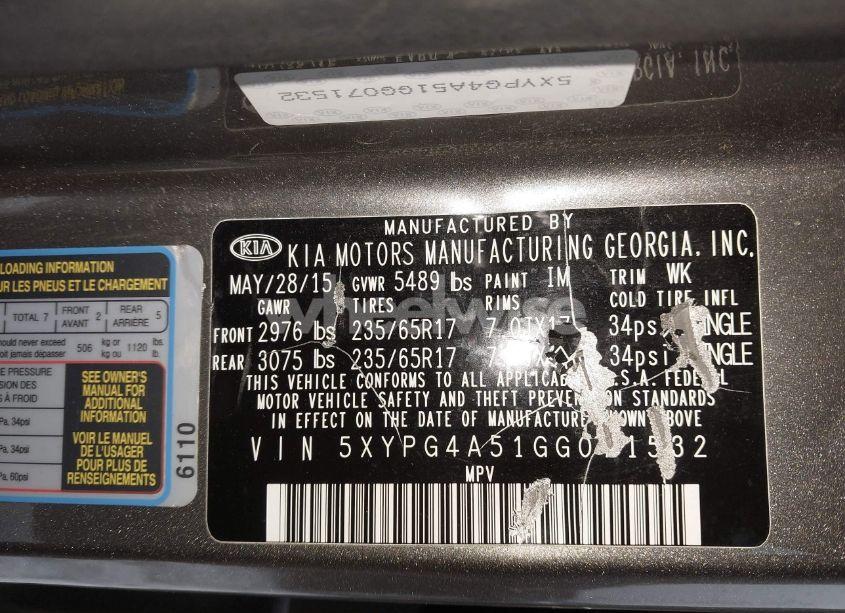 Photo 9 of 2016 Kia Sorento 3.3L LX (VIN 5XYPG4A51GG071532)