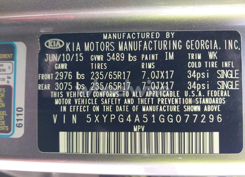 Photo 9 of 2016 Kia Sorento 3.3L LX (VIN 5XYPG4A51GG077296)