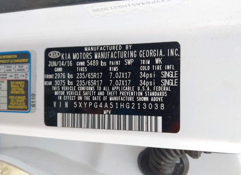 Photo 9 of 2017 Kia Sorento 3.3L LX (VIN 5XYPG4A51HG213038)