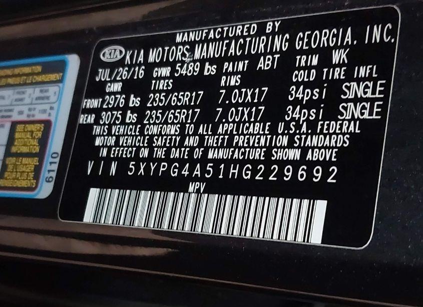 Photo 9 of 2017 Kia Sorento 3.3L LX (VIN 5XYPG4A51HG229692)