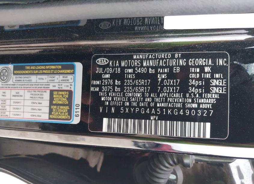 Photo 9 of 2019 Kia Sorento 3.3L LX (VIN 5XYPG4A51KG490327)