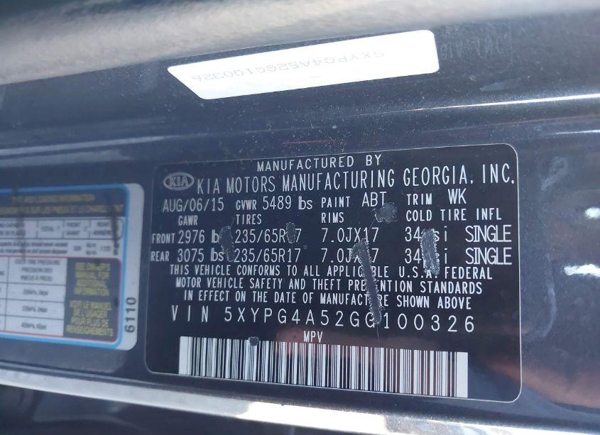 Photo 9 of 2016 Kia Sorento 3.3L LX (VIN 5XYPG4A52GG100326)