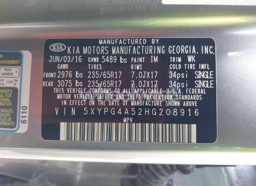 Photo 9 of 2017 Kia Sorento 3.3L LX (VIN 5XYPG4A52HG208916)