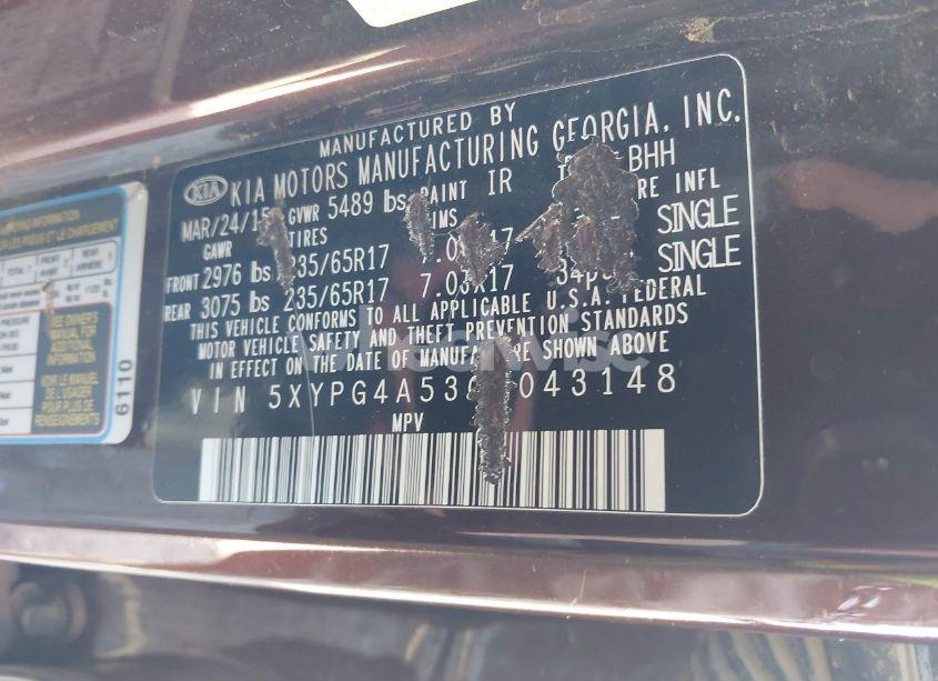 Photo 9 of 2016 Kia Sorento 3.3L LX (VIN 5XYPG4A53GG043148)