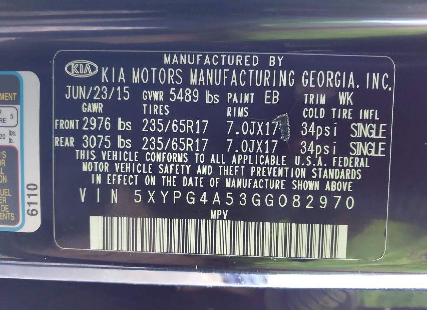 Photo 9 of 2016 Kia Sorento 3.3L LX (VIN 5XYPG4A53GG082970)