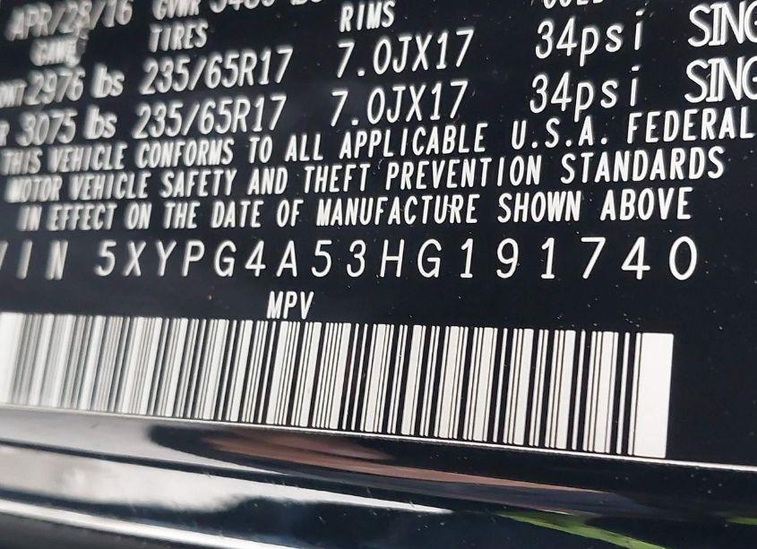 Photo 9 of 2017 Kia Sorento 3.3L LX (VIN 5XYPG4A53HG191740)