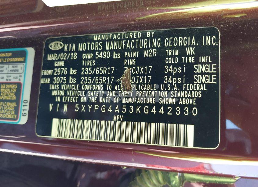 Photo 9 of 2019 Kia Sorento 3.3L LX (VIN 5XYPG4A53KG442330)