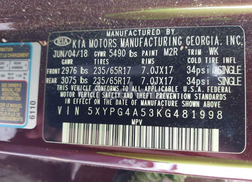 Photo 9 of 2019 Kia Sorento 3.3L LX (VIN 5XYPG4A53KG481998)