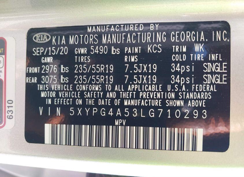 Photo 9 of 2020 Kia Sorento 3.3L S (VIN 5XYPG4A53LG710293)