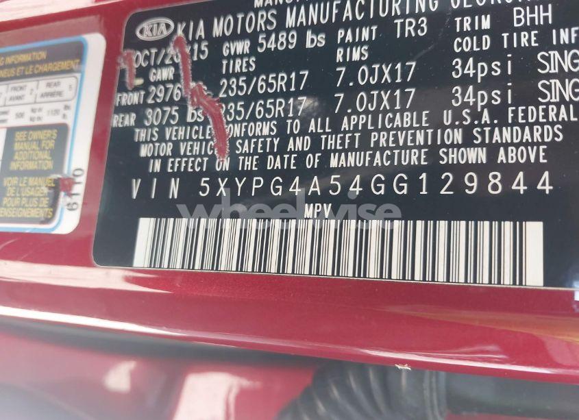 Photo 9 of 2016 Kia Sorento 3.3L LX (VIN 5XYPG4A54GG129844)