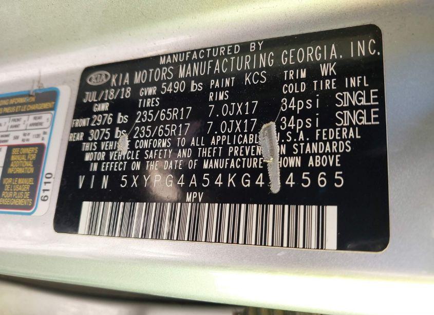 Photo 9 of 2019 Kia Sorento 3.3L LX (VIN 5XYPG4A54KG494565)