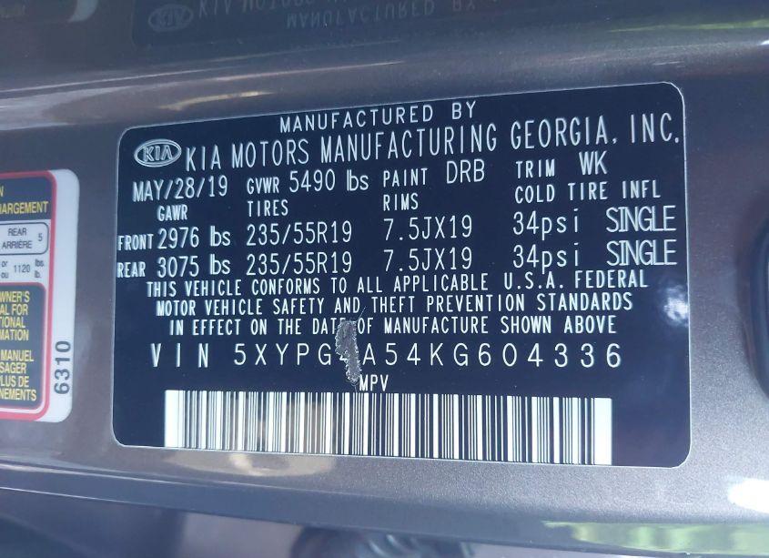 Photo 9 of 2019 Kia Sorento 3.3L S (VIN 5XYPG4A54KG604336)