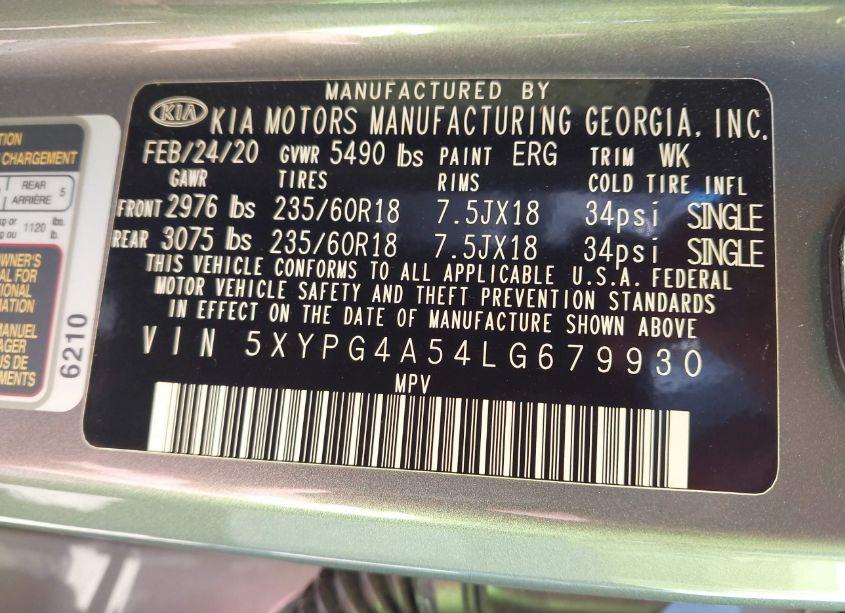 Photo 9 of 2020 Kia Sorento 3.3L LX (VIN 5XYPG4A54LG679930)