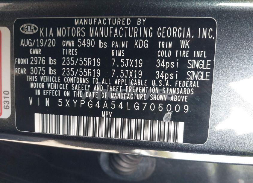 Photo 9 of 2020 Kia Sorento 3.3L S (VIN 5XYPG4A54LG706009)