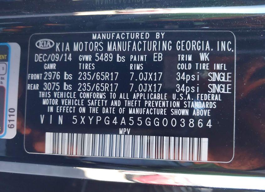 Photo 9 of 2016 Kia Sorento 3.3L LX (VIN 5XYPG4A55GG003864)