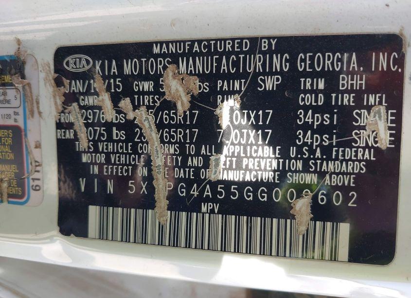 Photo 9 of 2016 Kia Sorento 3.3L LX (VIN 5XYPG4A55GG009602)