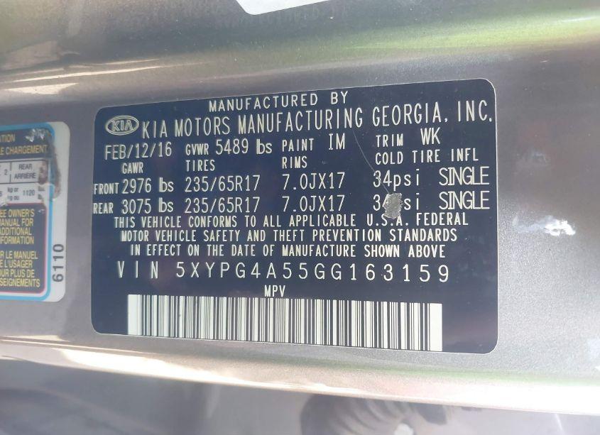 Photo 9 of 2016 Kia Sorento 3.3L LX (VIN 5XYPG4A55GG163159)