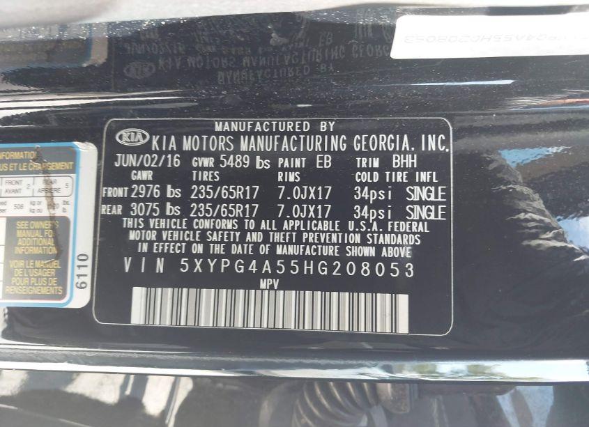 Photo 9 of 2017 Kia Sorento 3.3L LX (VIN 5XYPG4A55HG208053)