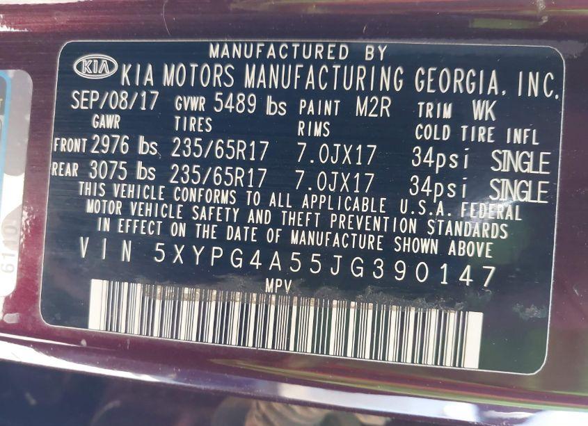 Photo 9 of 2018 Kia Sorento 3.3L LX (VIN 5XYPG4A55JG390147)