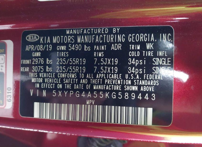 Photo 9 of 2019 Kia Sorento 3.3L S (VIN 5XYPG4A55KG589443)
