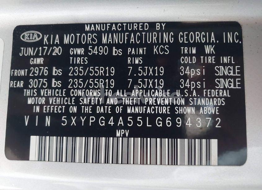 Photo 9 of 2020 Kia Sorento 3.3L S (VIN 5XYPG4A55LG694372)