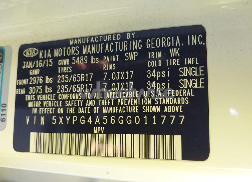 Photo 9 of 2016 Kia Sorento 3.3L LX (VIN 5XYPG4A56GG011777)