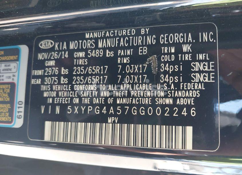 Photo 9 of 2016 Kia Sorento 3.3L LX (VIN 5XYPG4A57GG002246)