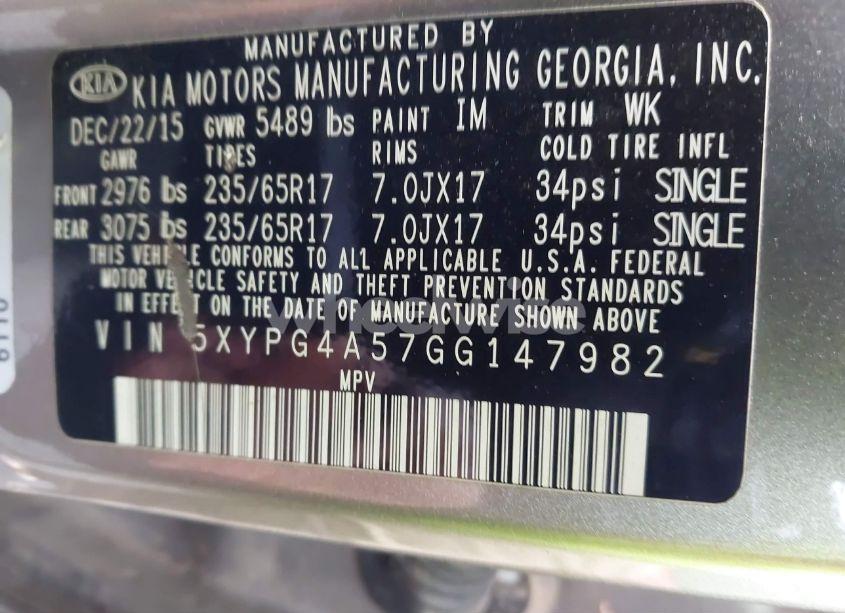 Photo 9 of 2016 Kia Sorento 3.3L LX (VIN 5XYPG4A57GG147982)