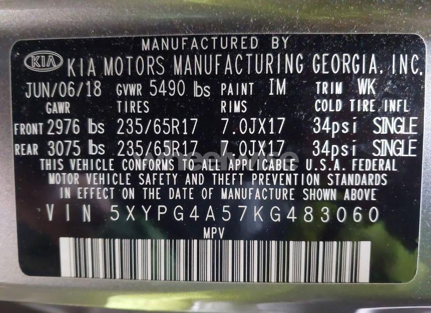 Photo 9 of 2019 Kia Sorento 3.3L LX (VIN 5XYPG4A57KG483060)