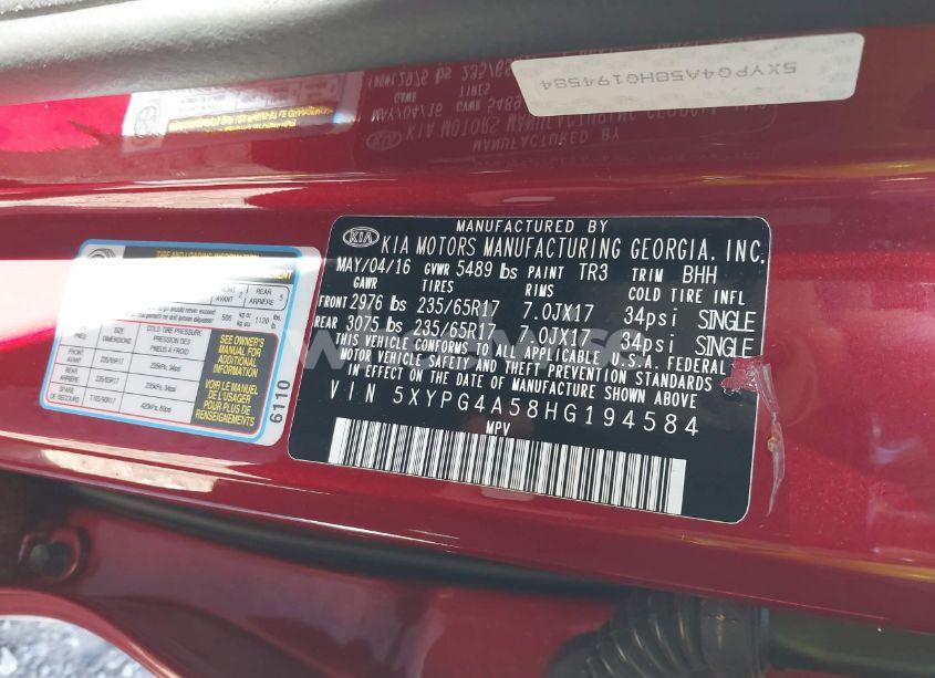 Photo 9 of 2017 Kia Sorento 3.3L LX (VIN 5XYPG4A58HG194584)