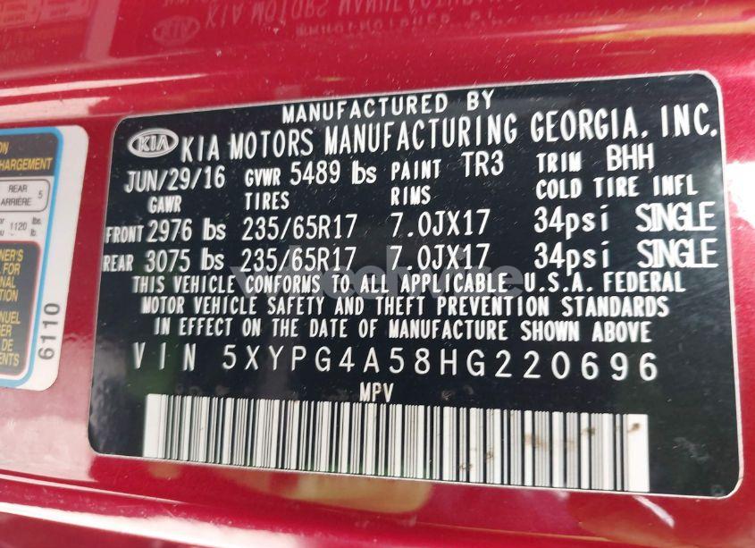 Photo 9 of 2017 Kia Sorento 3.3L LX (VIN 5XYPG4A58HG220696)