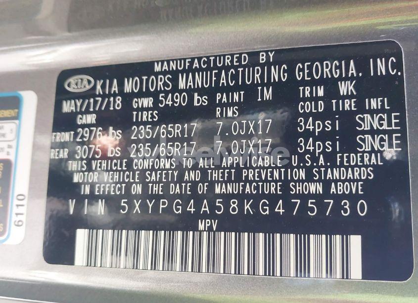 Photo 9 of 2019 Kia Sorento 3.3L LX (VIN 5XYPG4A58KG475730)