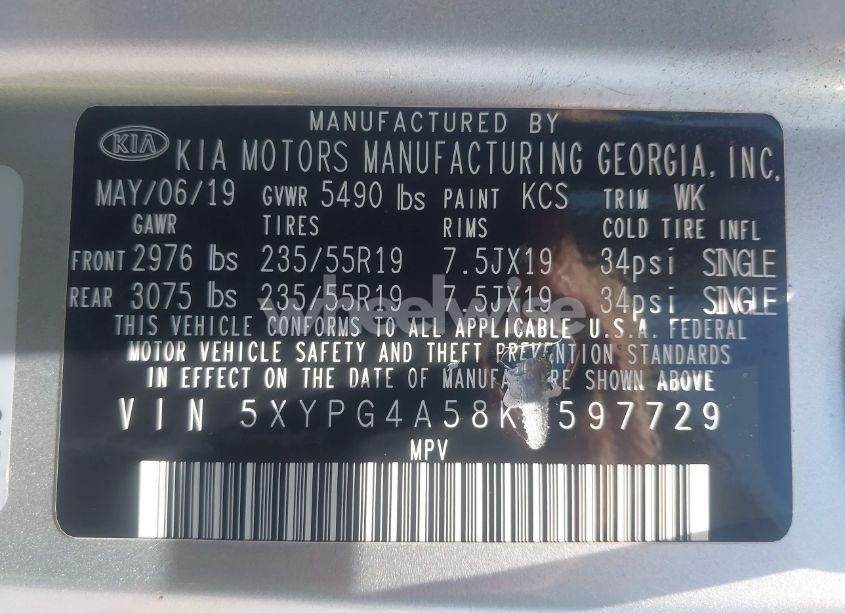 Photo 9 of 2019 Kia Sorento 3.3L S (VIN 5XYPG4A58KG597729)