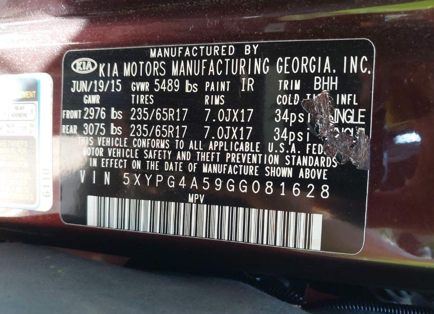 Photo 9 of 2016 Kia Sorento 3.3L LX (VIN 5XYPG4A59GG081628)