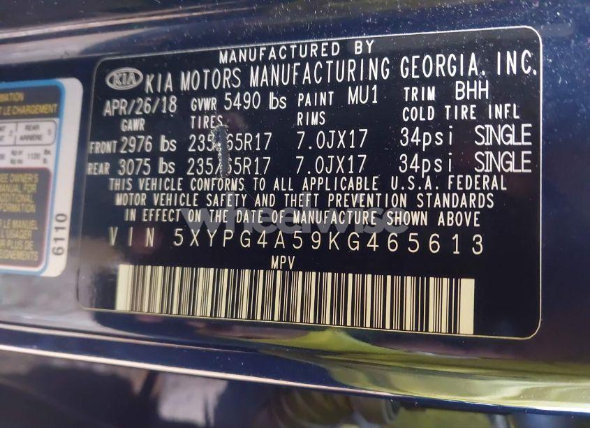 Photo 9 of 2019 Kia Sorento 3.3L LX (VIN 5XYPG4A59KG465613)