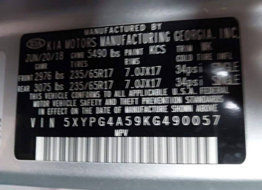 Photo 9 of 2019 Kia Sorento 3.3L LX (VIN 5XYPG4A59KG490057)