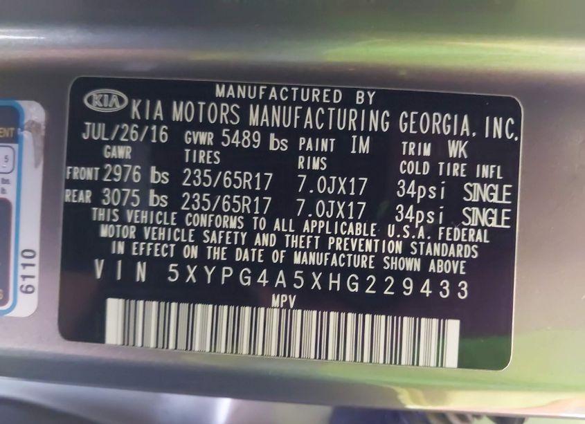 Photo 9 of 2017 Kia Sorento 3.3L LX (VIN 5XYPG4A5XHG229433)