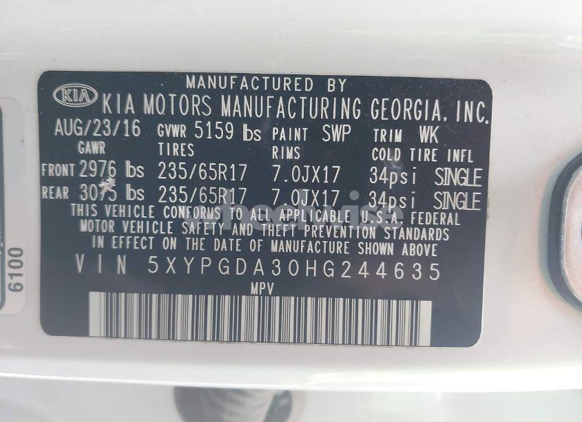 Photo 9 of 2017 Kia Sorento 2.4L LX (VIN 5XYPGDA30HG244635)