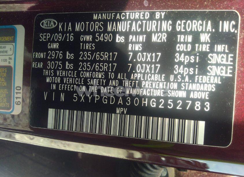 Photo 8 of 2017 Kia Sorento 2.4L LX (VIN 5XYPGDA30HG252783)